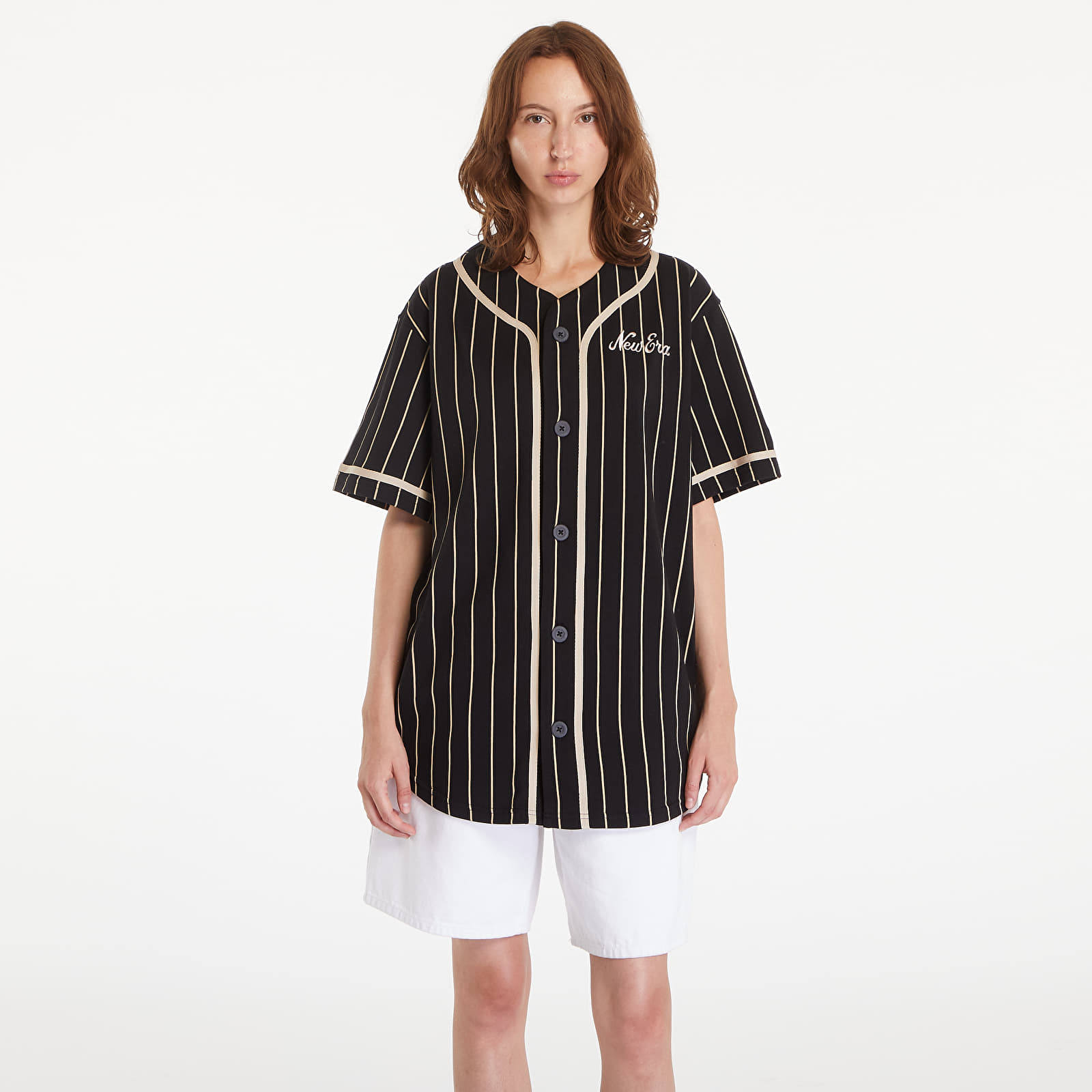 T-Shirts Männer New Era Pinstripe Jersey Black/ Stone