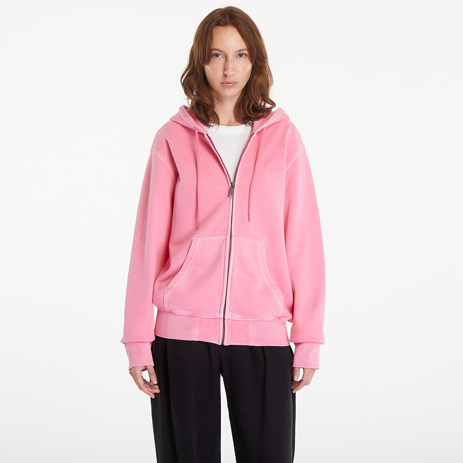 Pánské mikiny Carhartt WIP Hooded Duster Script Jacket UNISEX Charm Pink Garment Dyed