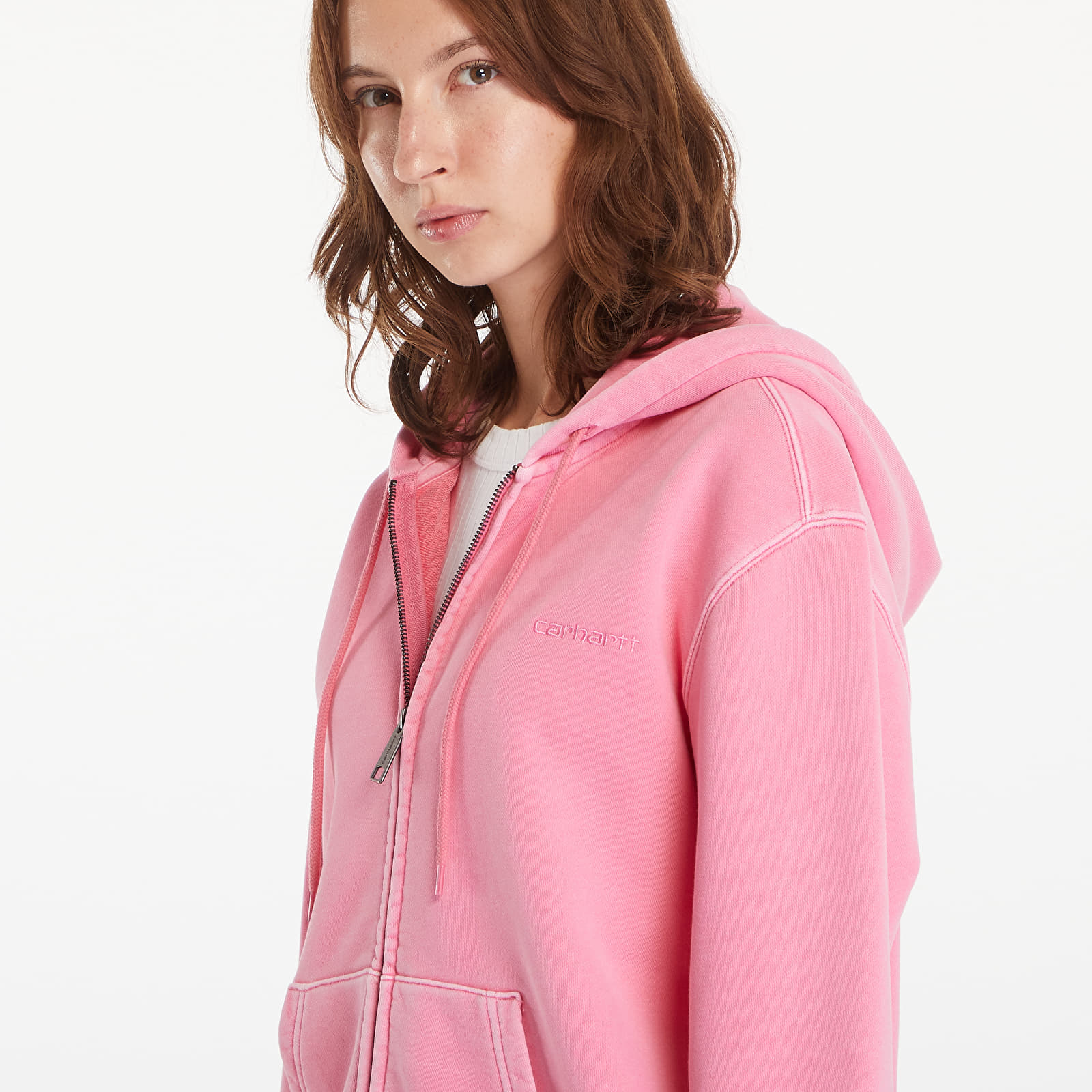 Pánské mikiny Carhartt WIP Hooded Duster Script Jacket UNISEX Charm Pink Garment Dyed