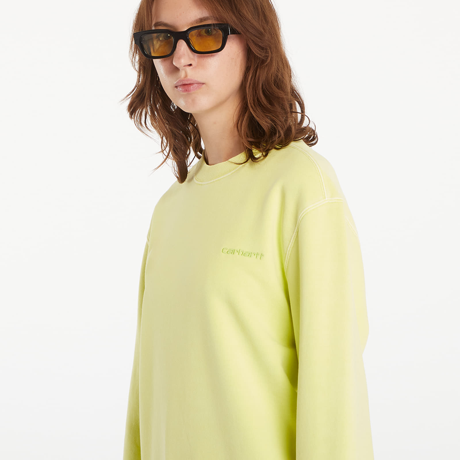 Moške majice Carhartt WIP Duster Script Sweatshirt UNISEX Arctic Lime Garment Dyed