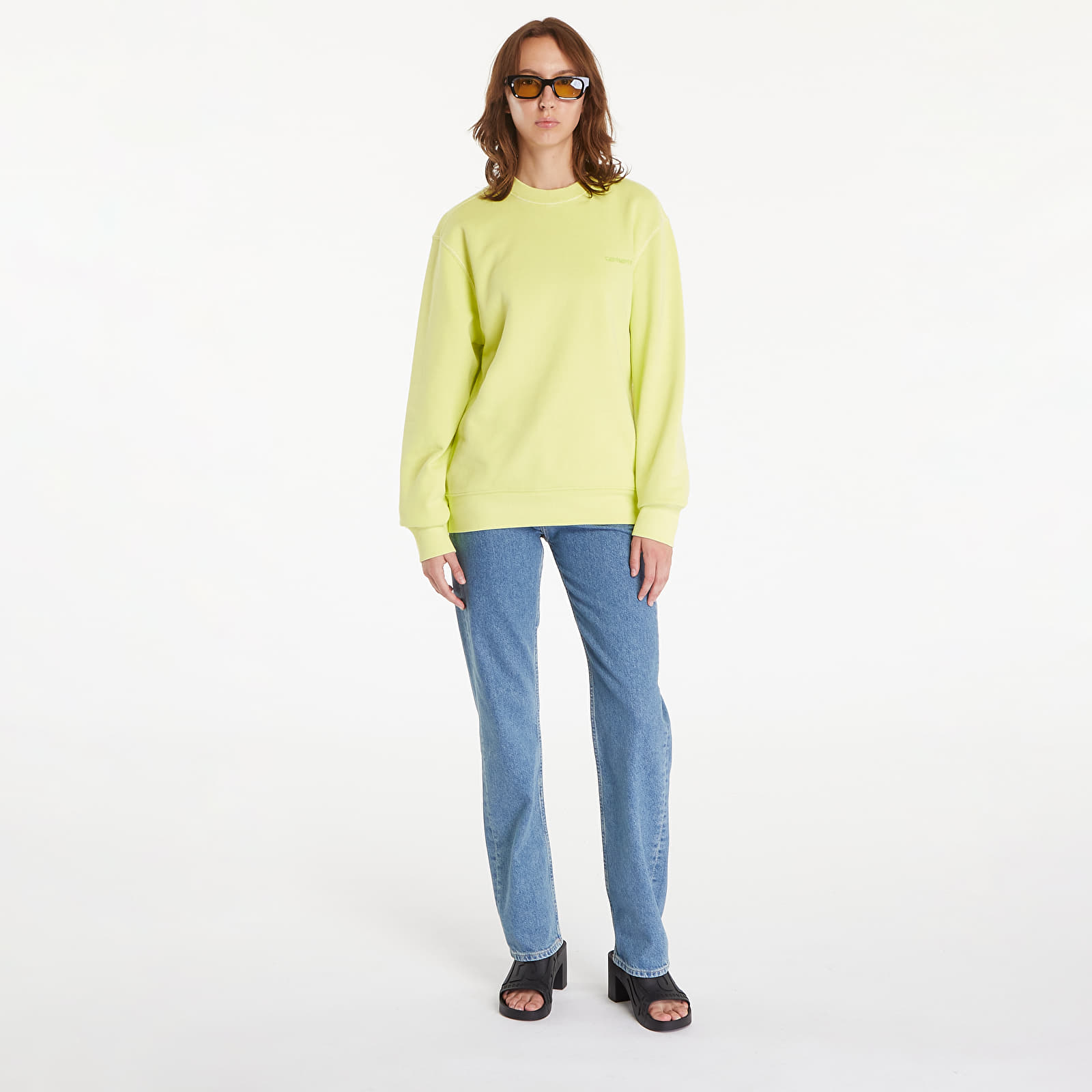 Moške majice Carhartt WIP Duster Script Sweatshirt UNISEX Arctic Lime Garment Dyed