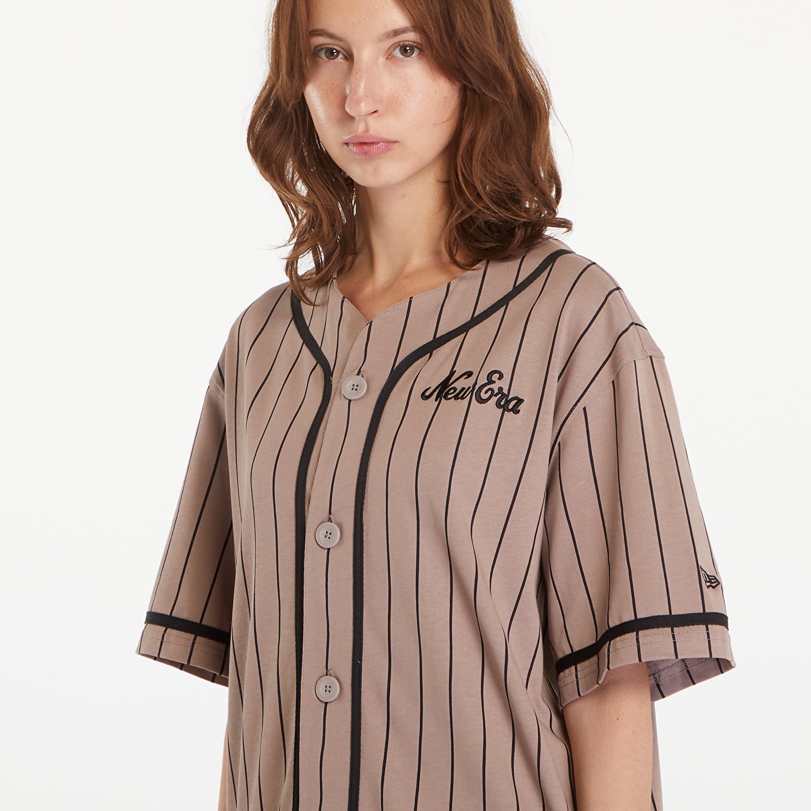T-shirts til mænd New Era Pinstripe Jersey Ash Brown/ Black