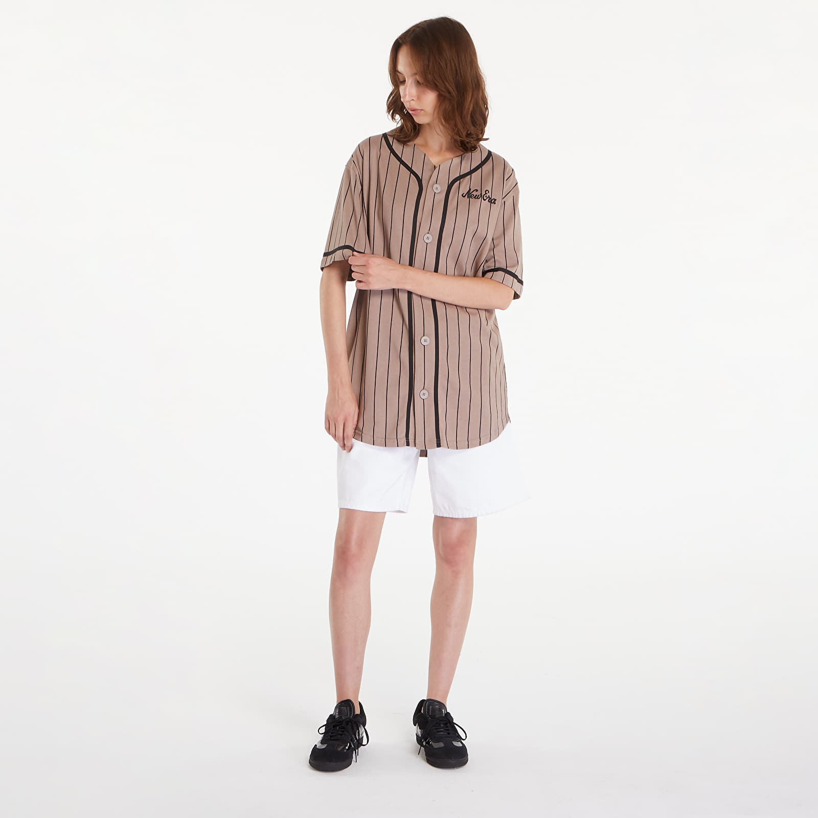 T-shirts til mænd New Era Pinstripe Jersey Ash Brown/ Black