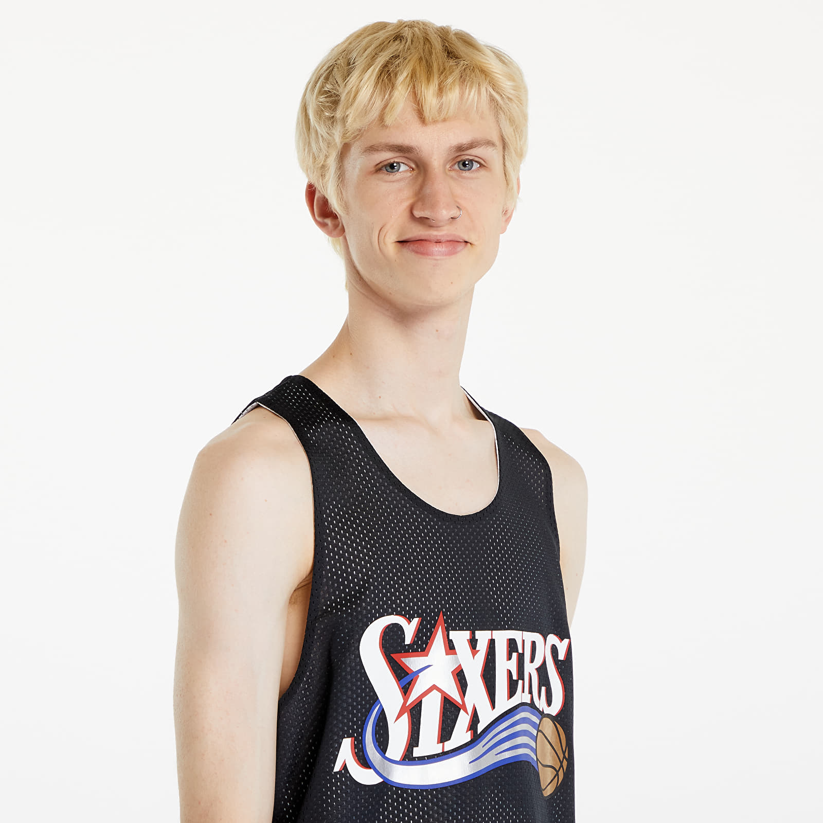 Dresy Mitchell & Ness NBA Reversible Mesh Practice Tank Vintage Logo Philadelphia 76Ers Black