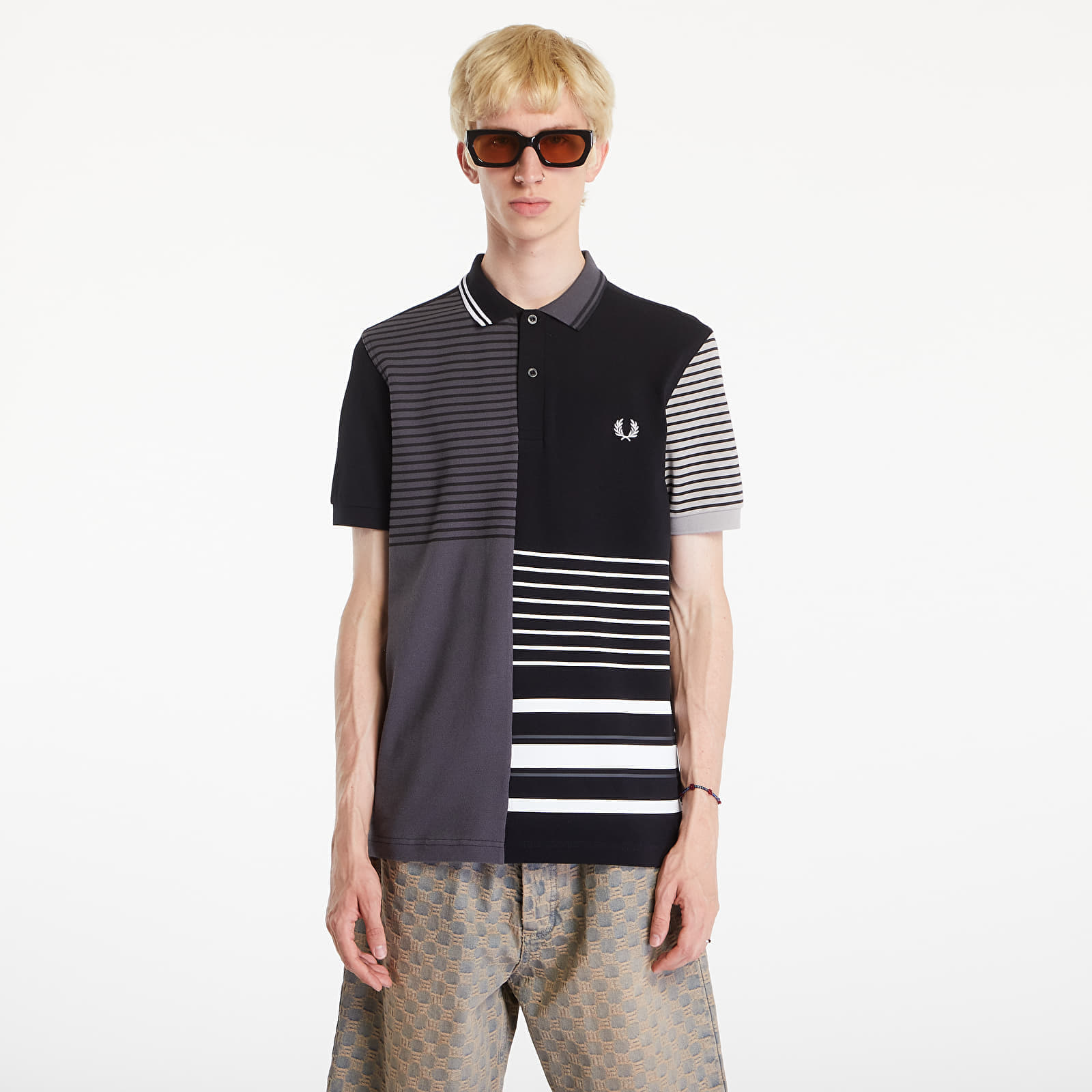 Tričko FRED PERRY Beams Striped Panel Fp Polo T-Shirt Black S