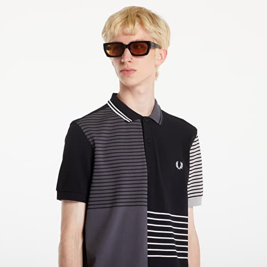 トップス FRED PERRY BEAMS The Fred Perry Shirt FRED PERRY Beams Striped Panel Fp Polo T-Shirt Black | Queens