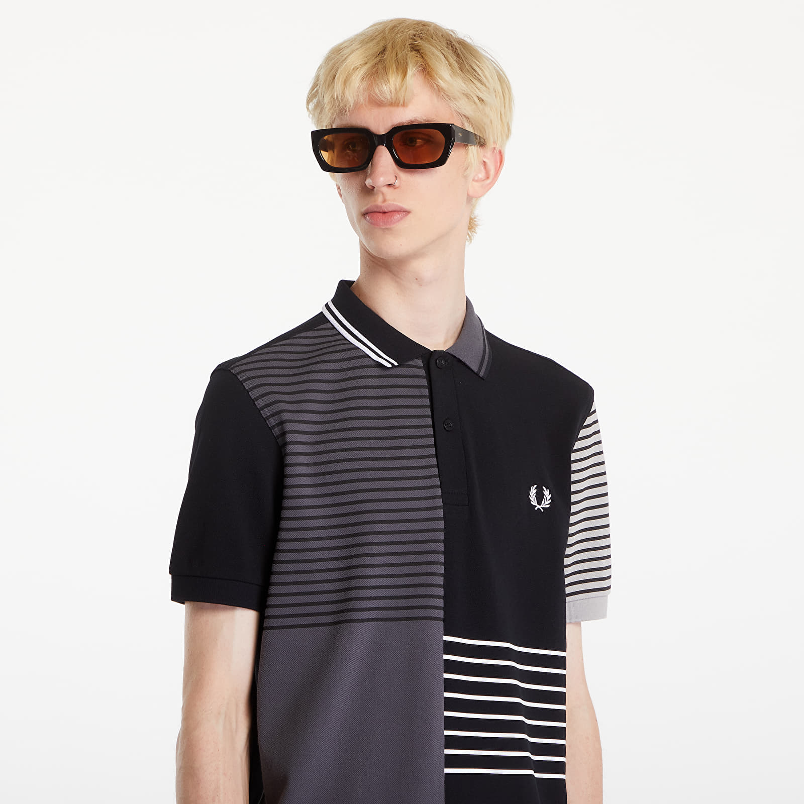 T-Shirts Männer FRED PERRY Beams Striped Panel Fp Polo T-Shirt Black