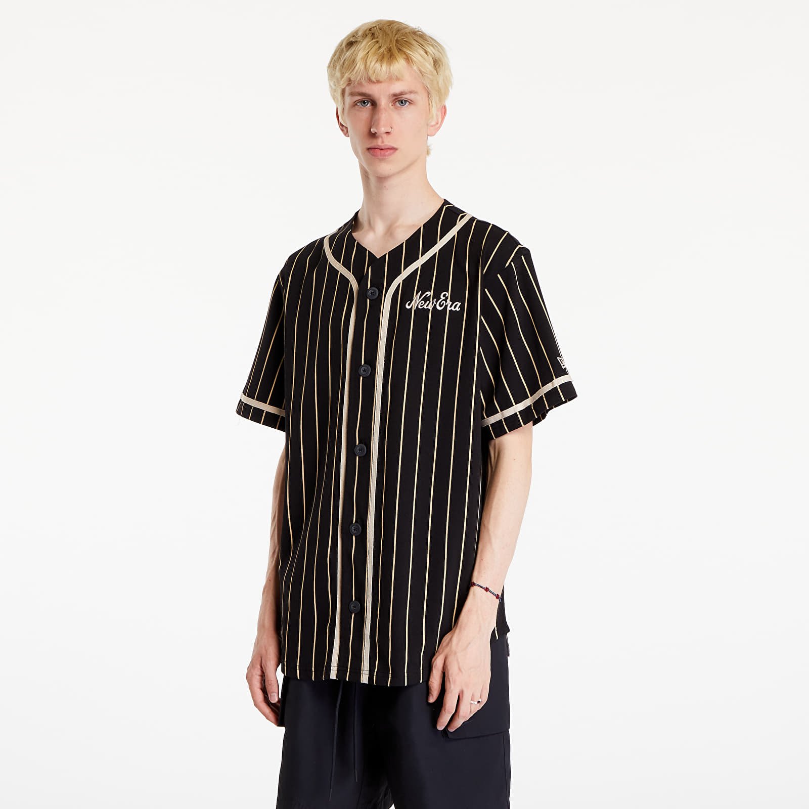 T-Shirts Männer New Era Pinstripe Jersey Black/ Stone