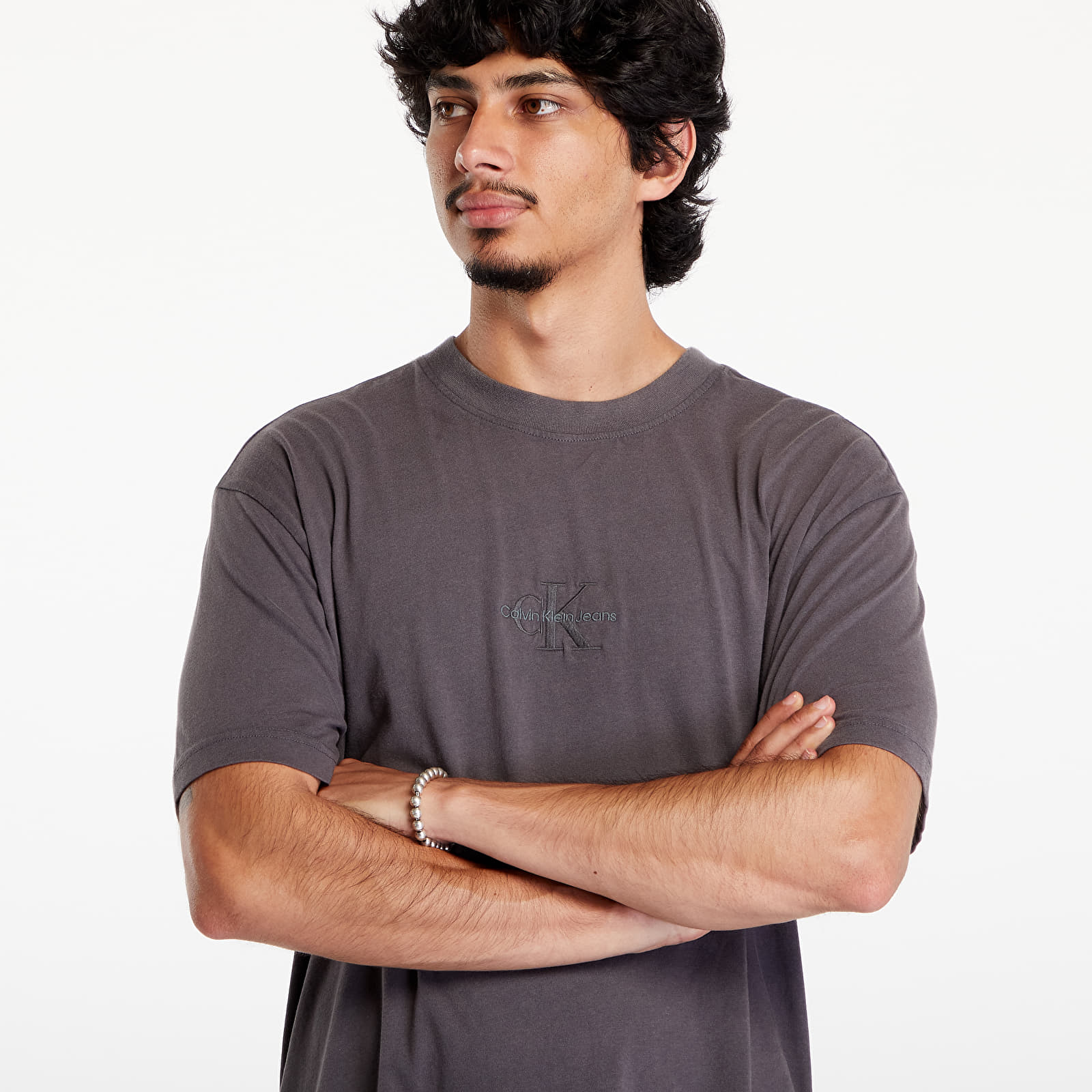 Men's T-shirts Calvin Klein Jeans Washed Monologo Short Sleeve Tee Gray