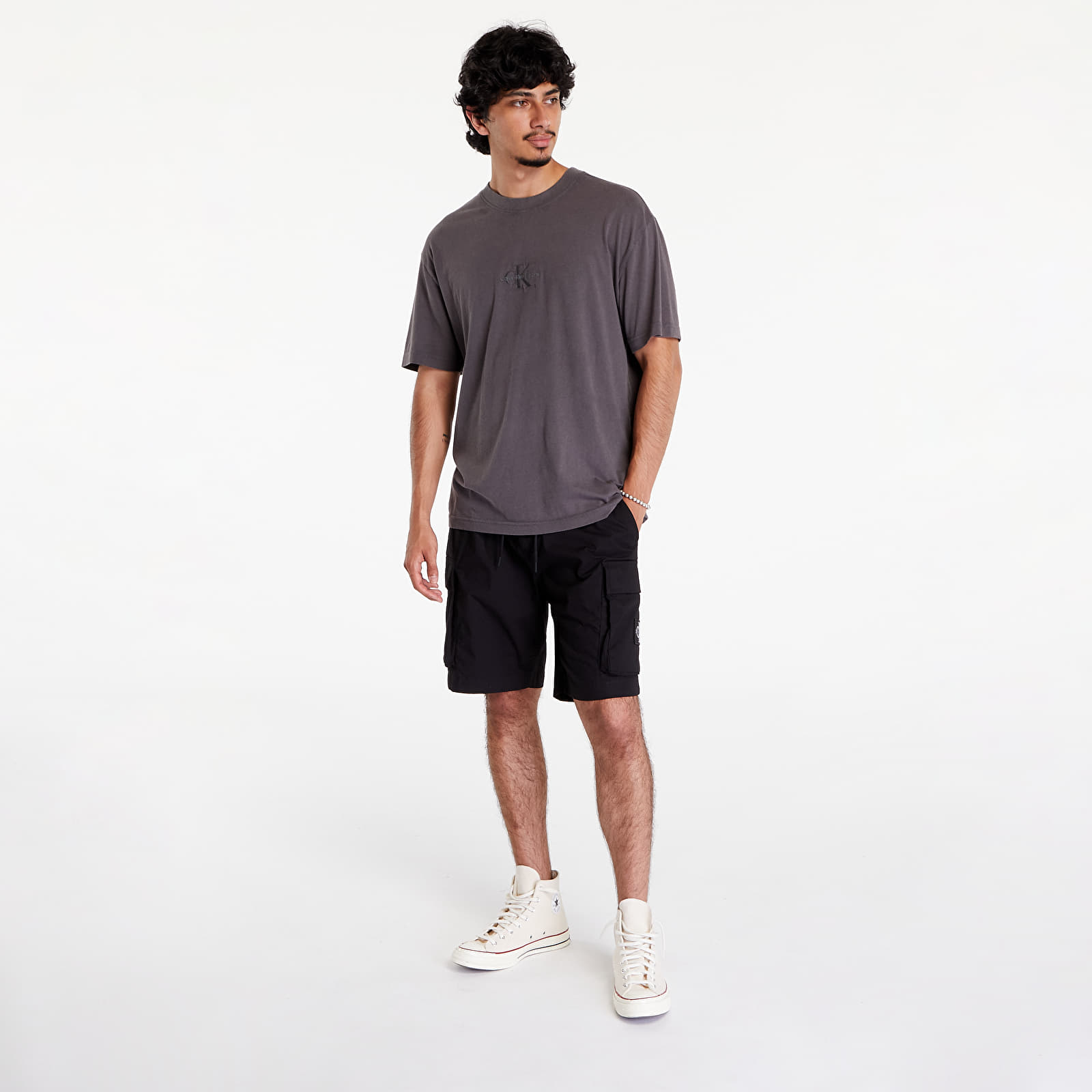 Men's T-shirts Calvin Klein Jeans Washed Monologo Short Sleeve Tee Gray