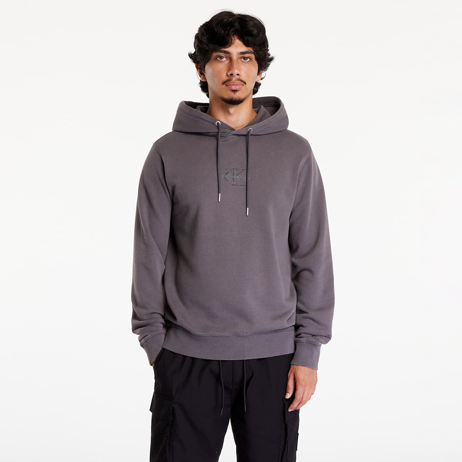 Férfi pulóverek Calvin Klein Jeans Washed Monologo Hoodie Gray