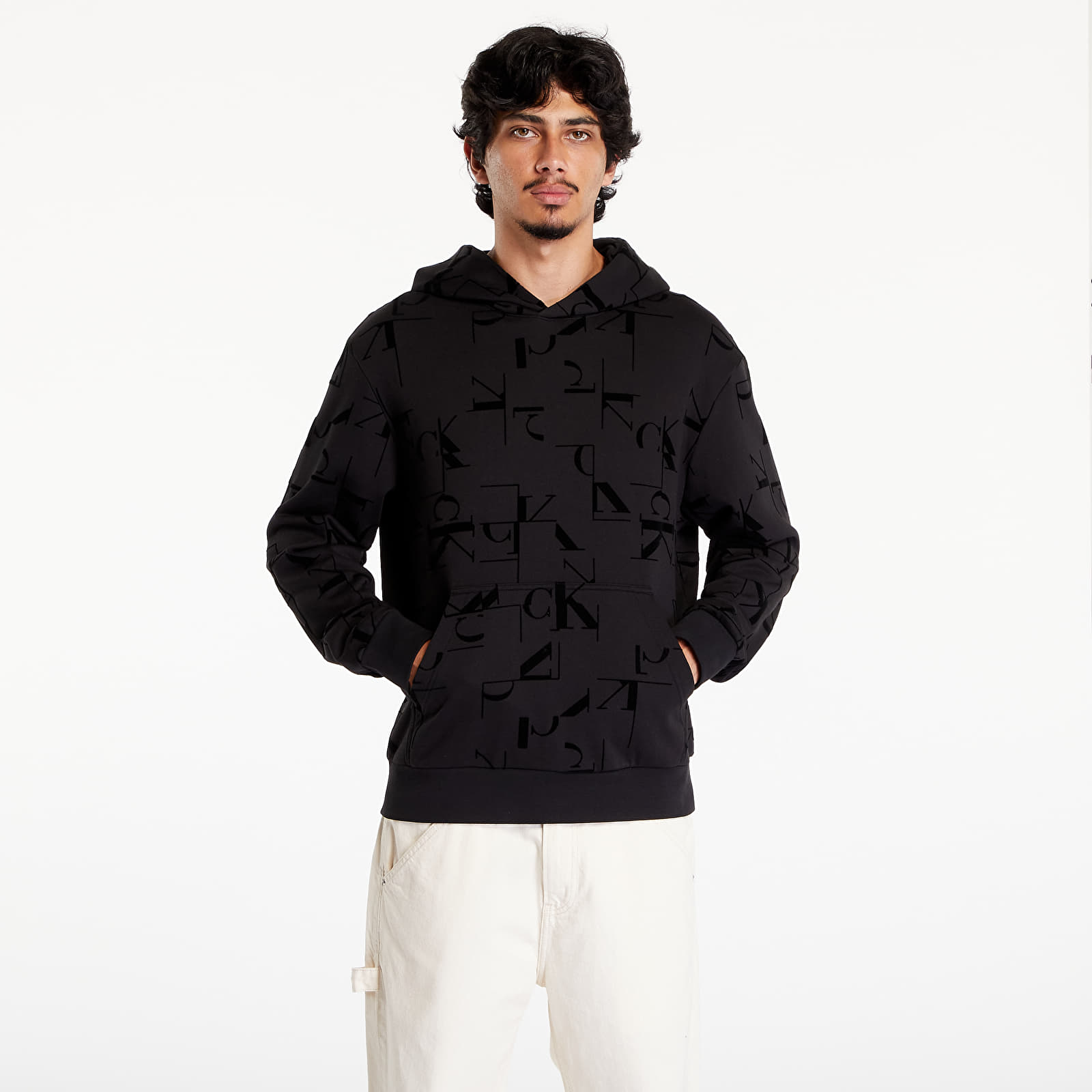Muške majice Calvin Klein Jeans Aop Hoodie Black