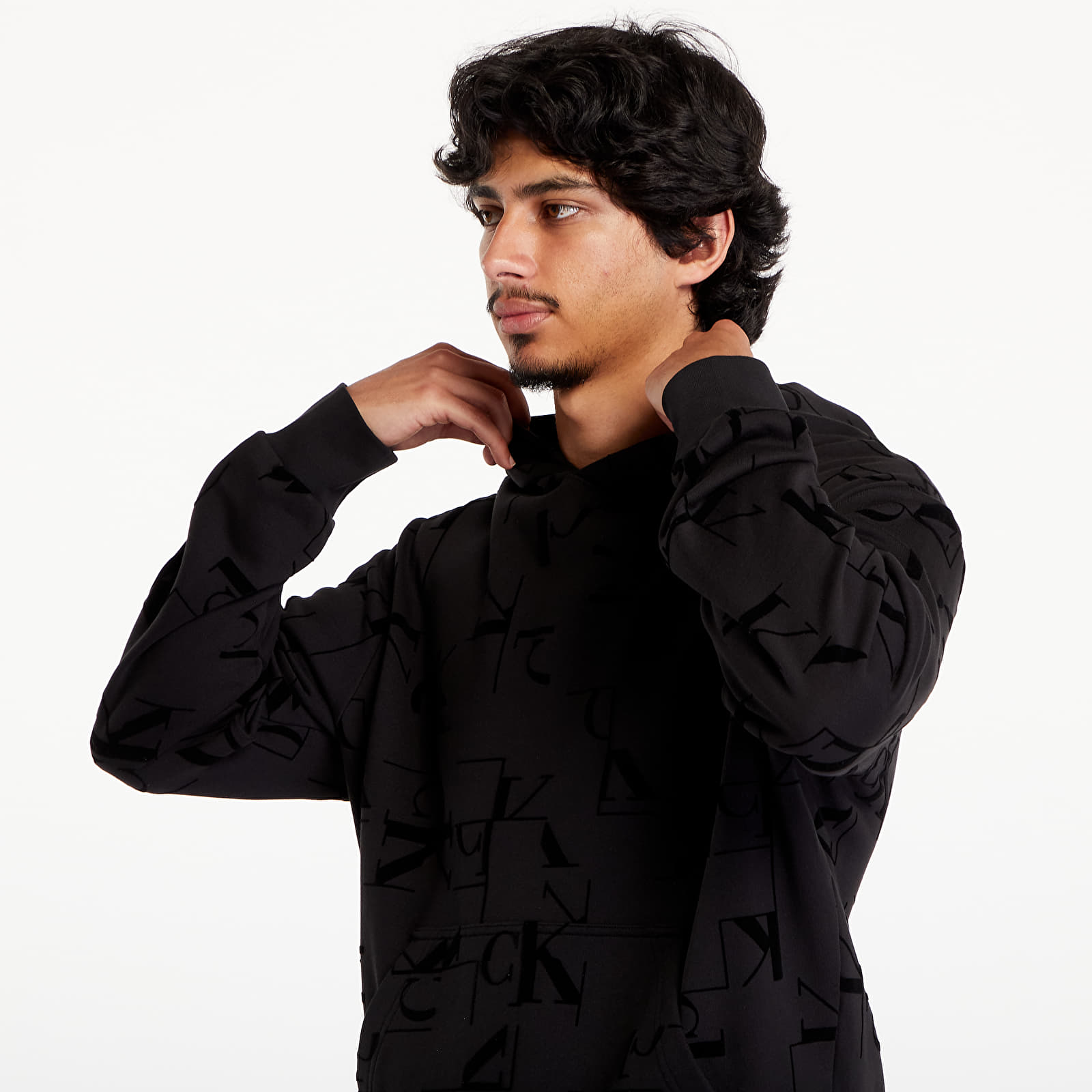 Muške majice Calvin Klein Jeans Aop Hoodie Black