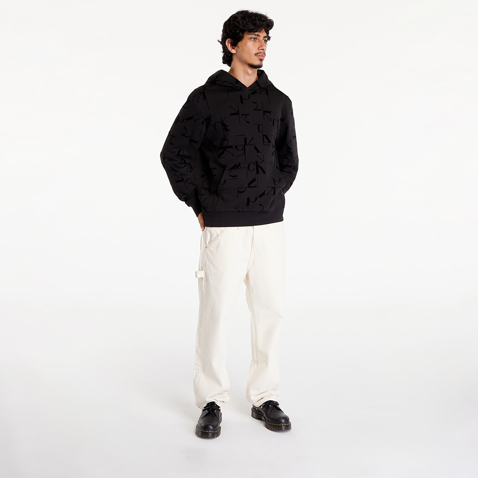 Muške majice Calvin Klein Jeans Aop Hoodie Black