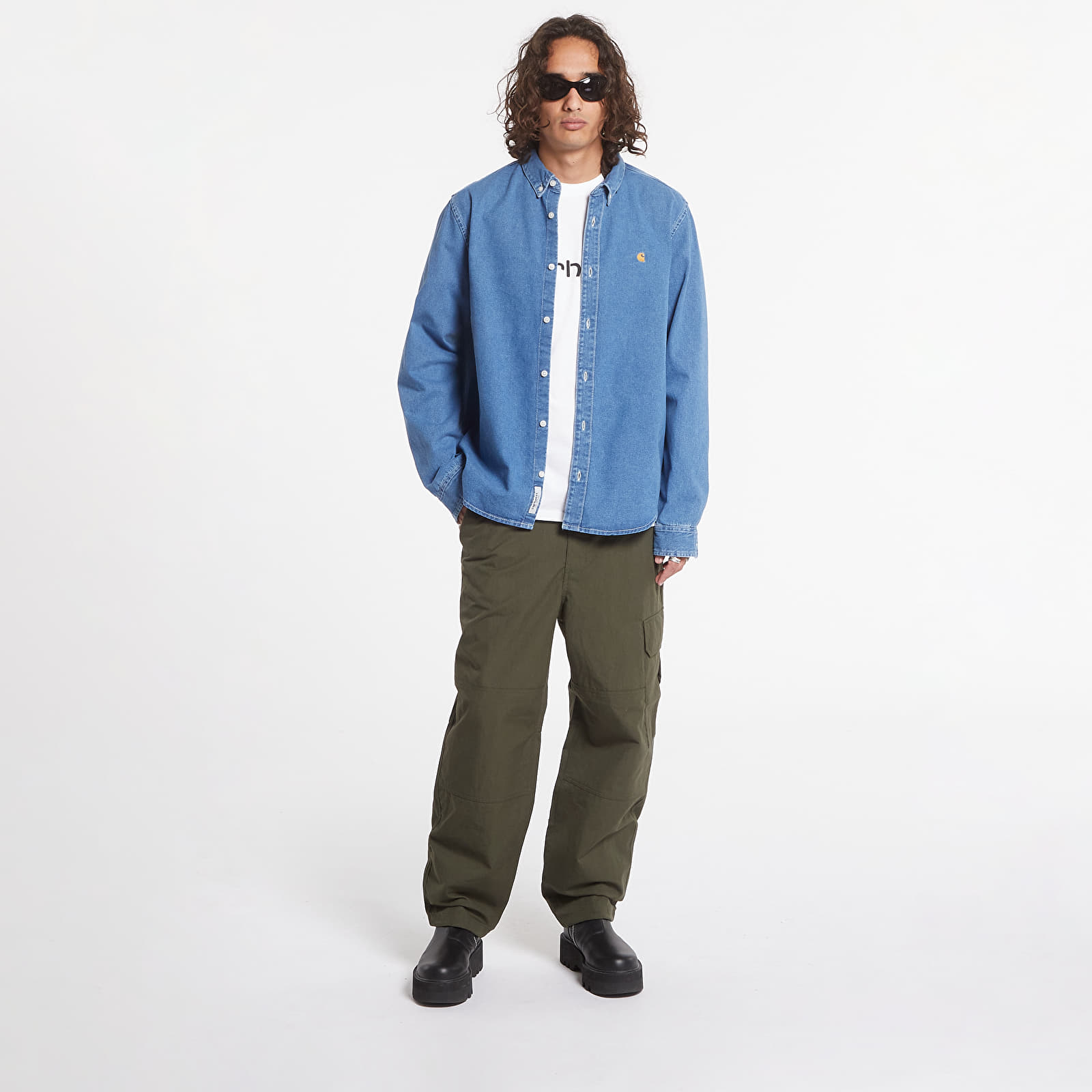Košulja Carhartt WIP L/S Weldon Shirt Blue Heavy Stone Wash