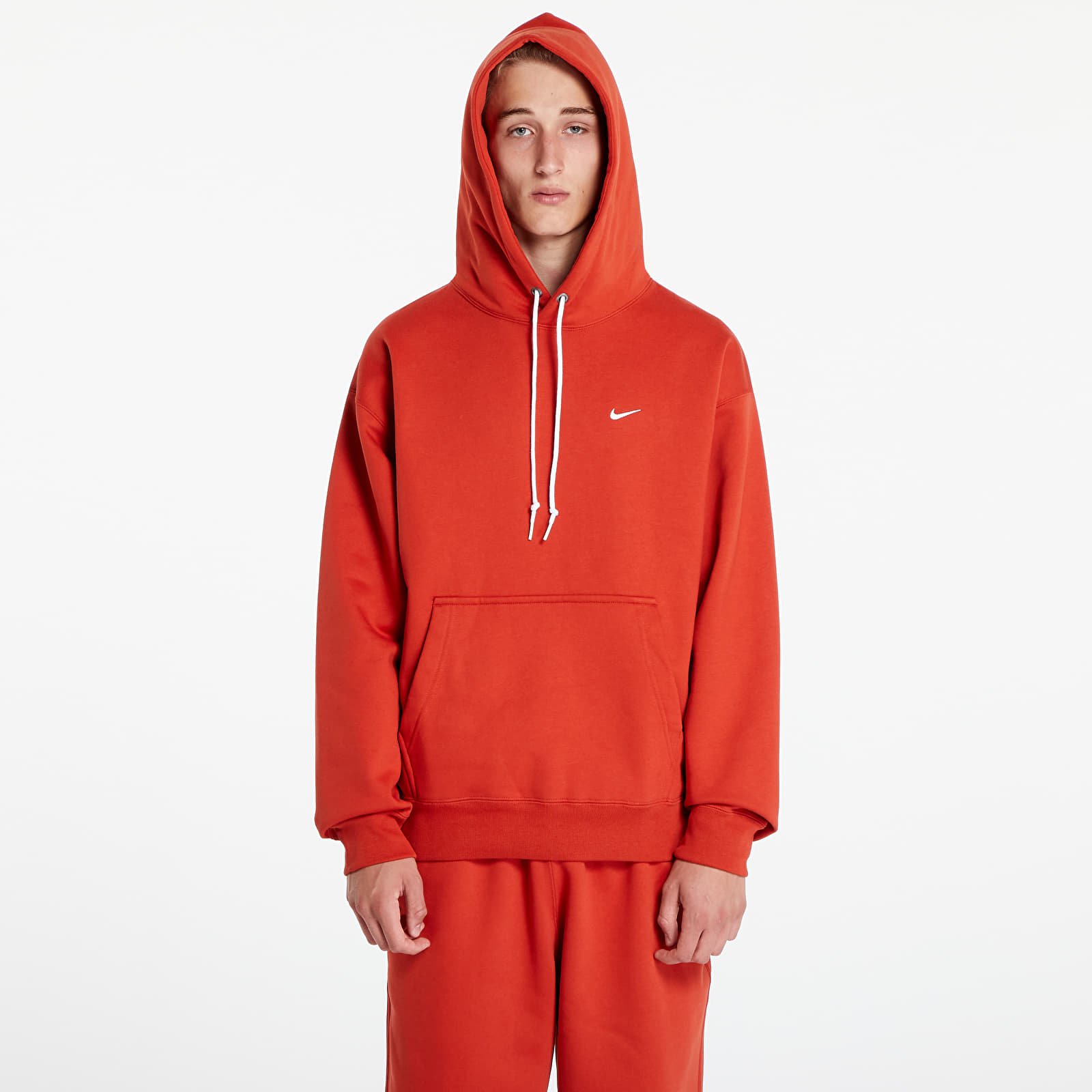 Bluzy męskie Nike Solo Swoosh Men's Fleece Pullover Hoodie Dragon Red/ White