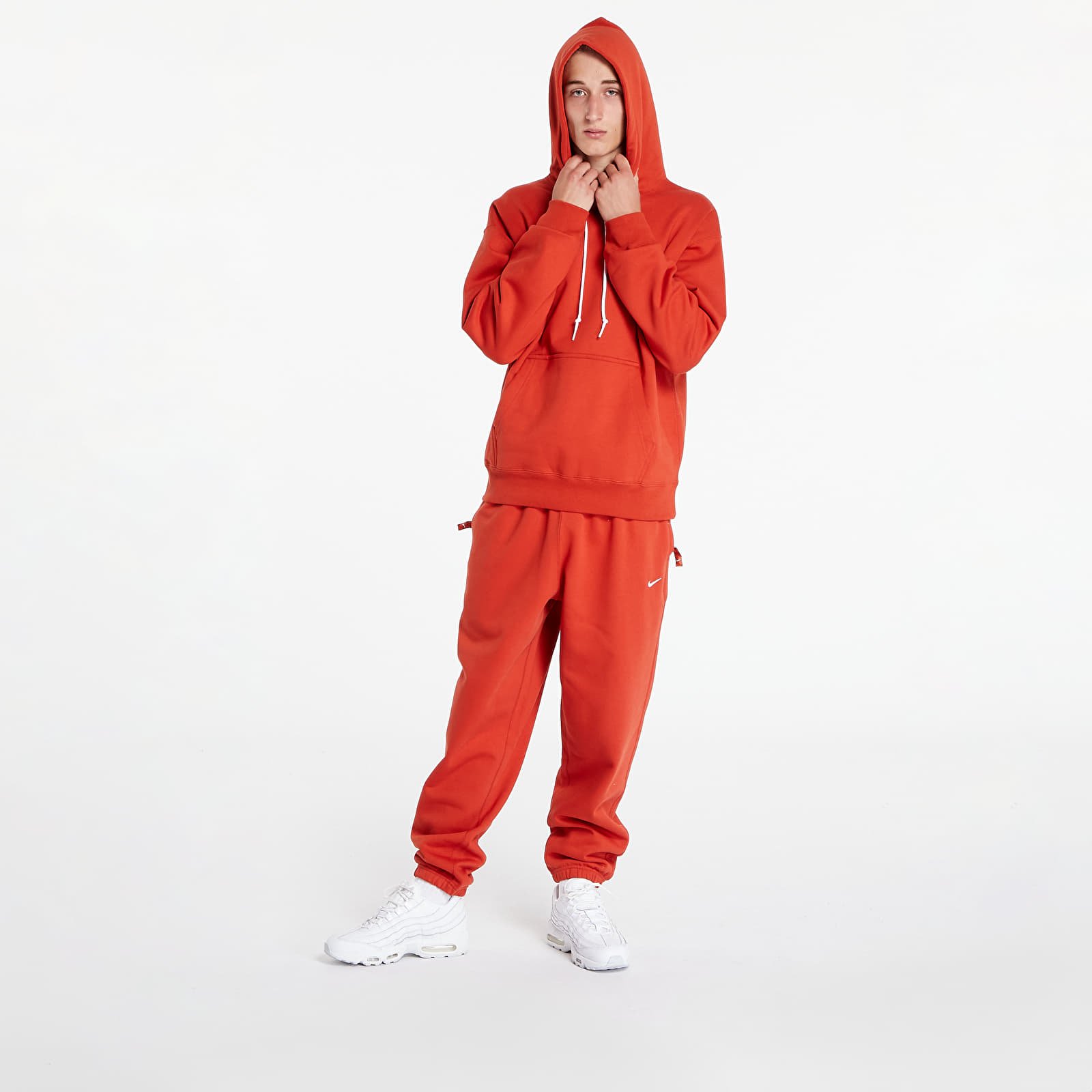Bluzy męskie Nike Solo Swoosh Men's Fleece Pullover Hoodie Dragon Red/ White