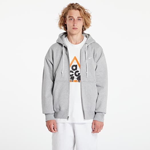Nike Solo Swoosh Men's Full-Zip Hoodie Dark Grey Heather/ White
