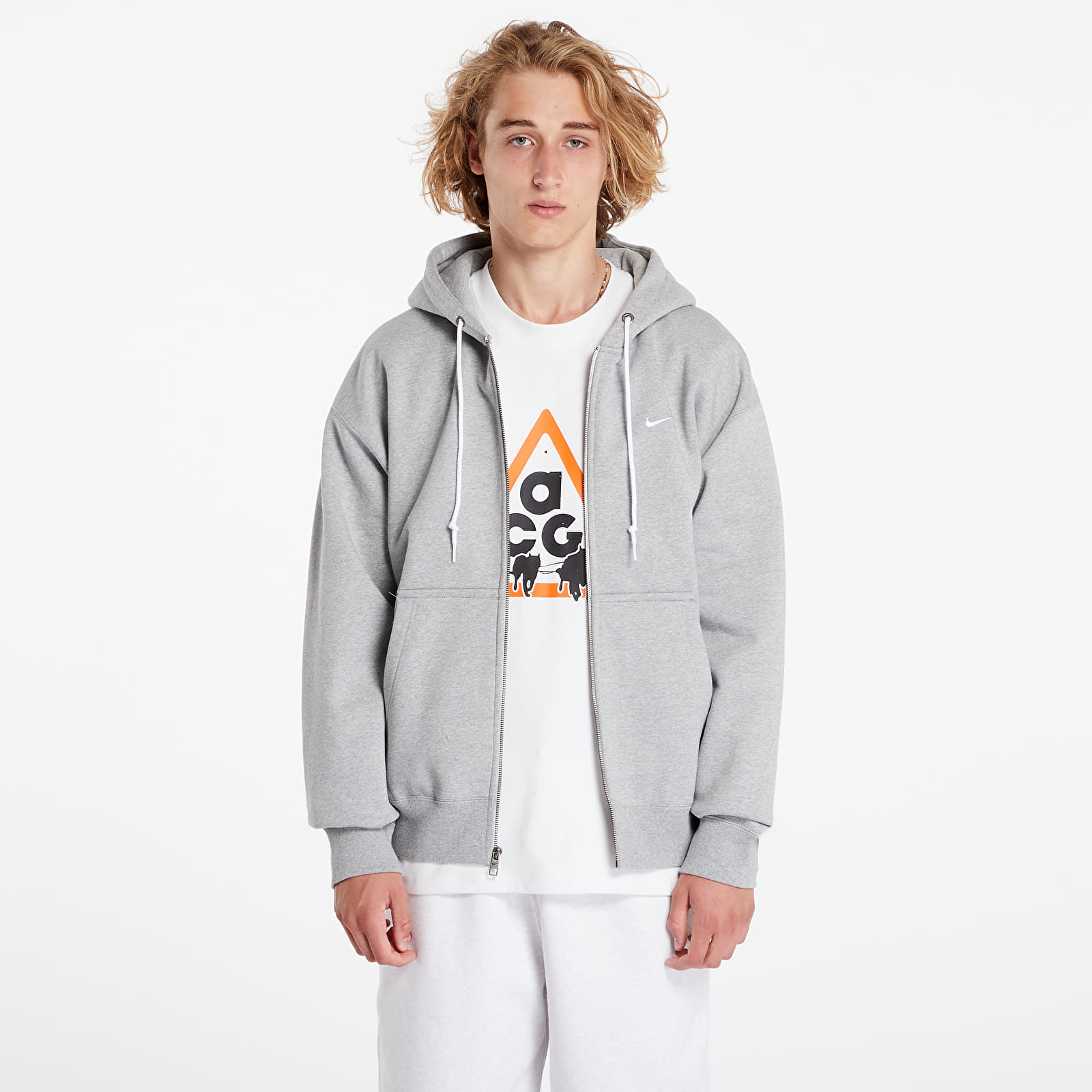 Men's sweatshirts Nike Solo Swoosh Men's Full-Zip Hoodie Dark Grey Heather/ White