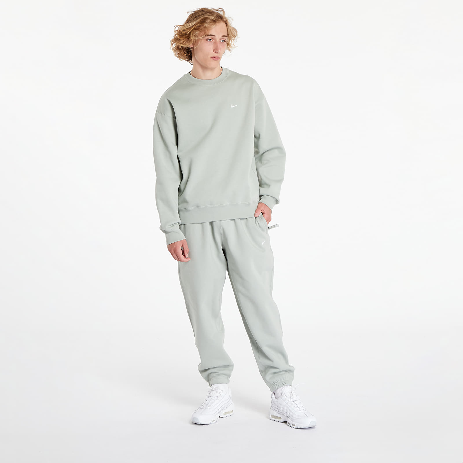 Bluzy męskie Nike Solo Swoosh Men's Fleece Crew Jade Horizon/ White