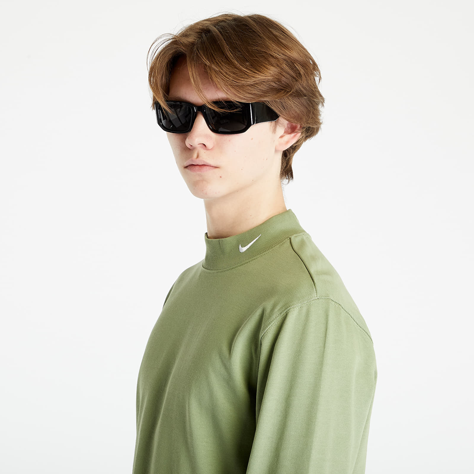 Koszulki męskie Nike Sportswear Long Sleeve Mock-Neck Shirt Oil Green/ White