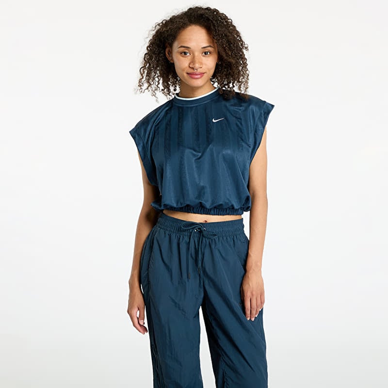 Majice Nike Sportswear Collection Women's Dri-FIT Jacquard Short-Sleeve Jersey Top Armory Navy/ Armory Navy/ White