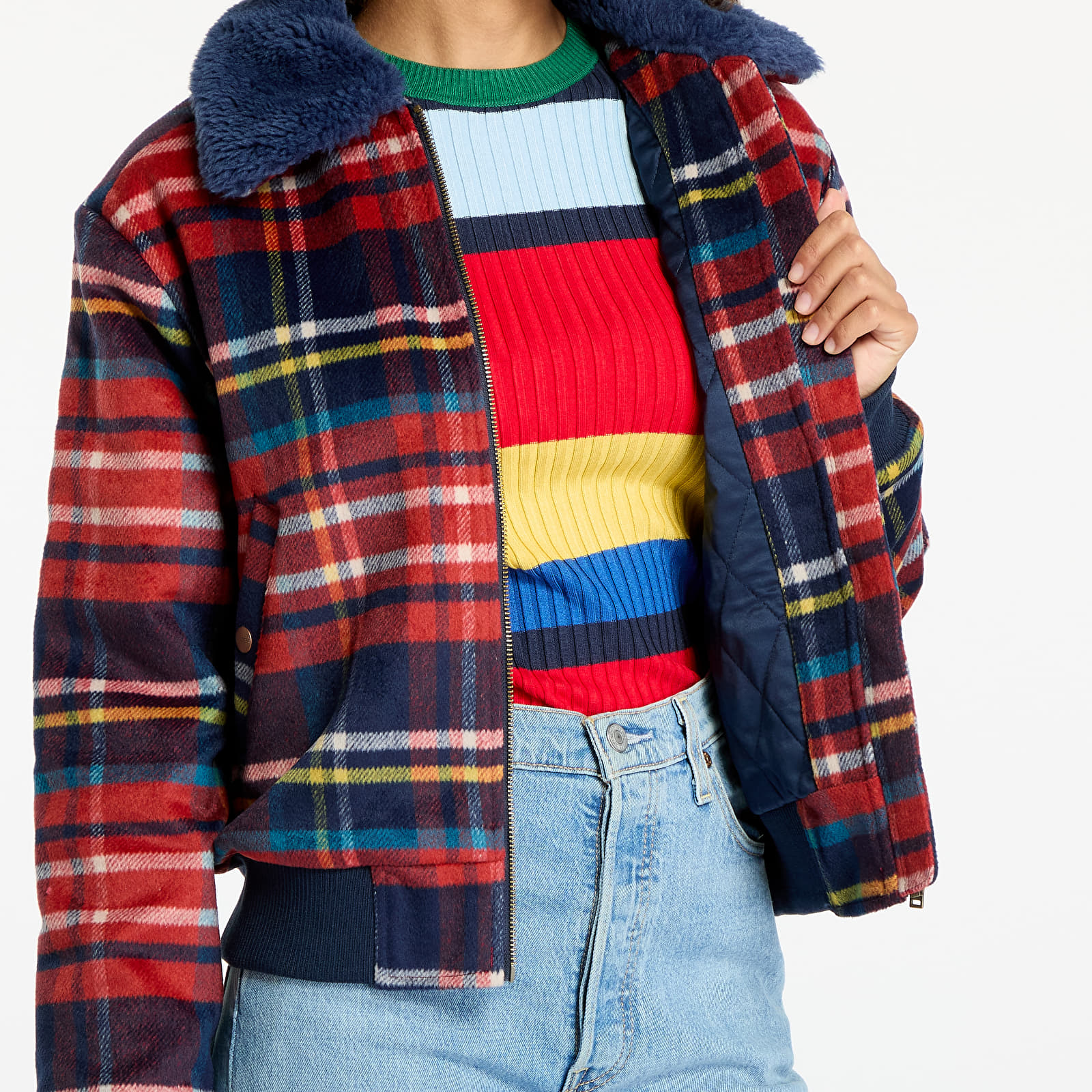 Jackets Wrangler Aviator Jacket Red Tartan