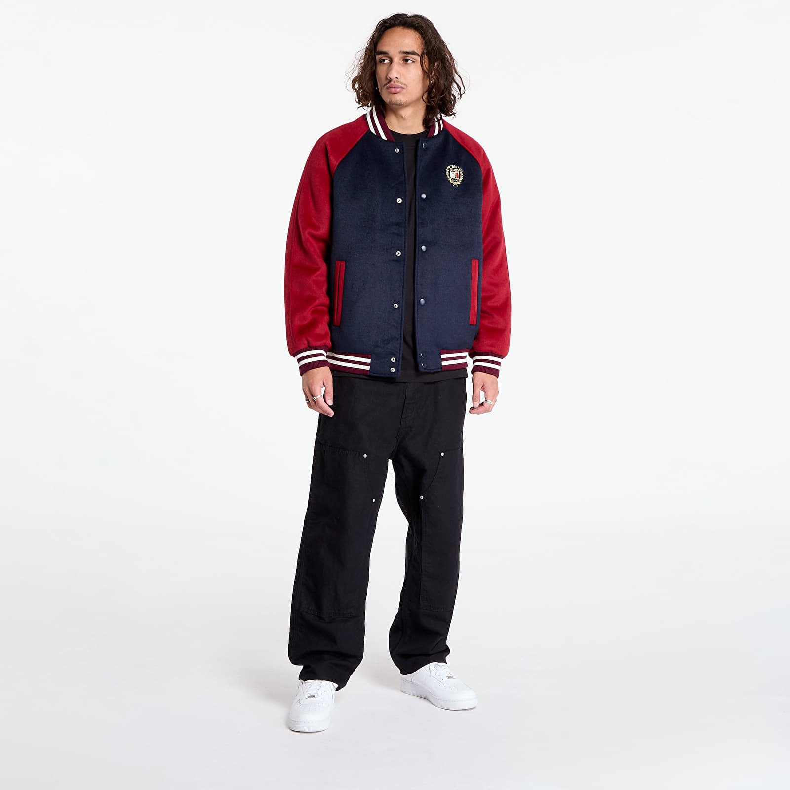 Kurtki bomberki męskie Tommy Jeans Wool Blend Crest Bomber Dark Night Navy/ Regatta Red