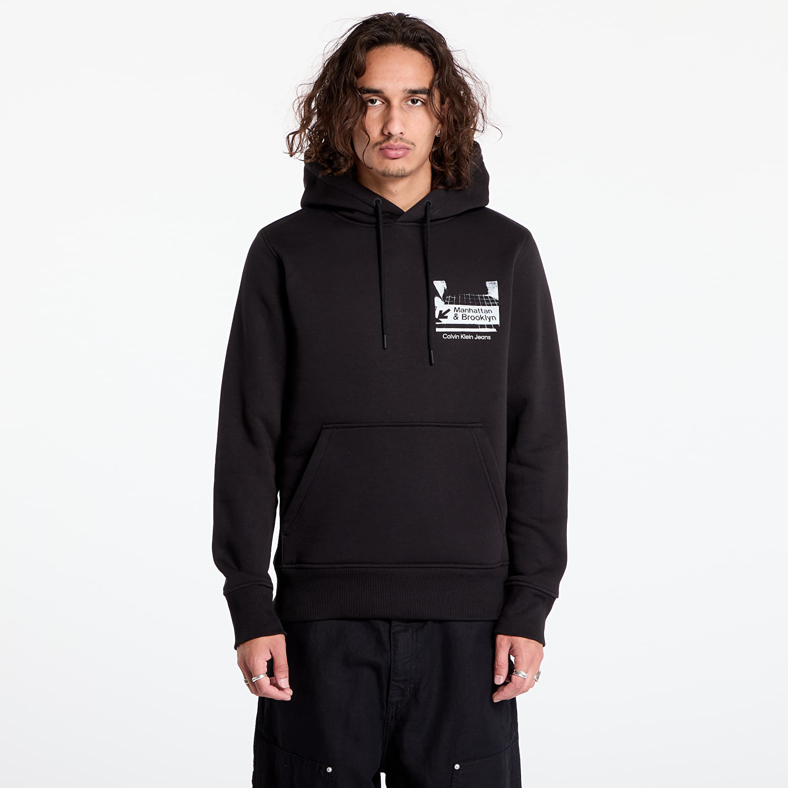 Moške majice Calvin Klein Jeans Subway Sign Hoodie Black