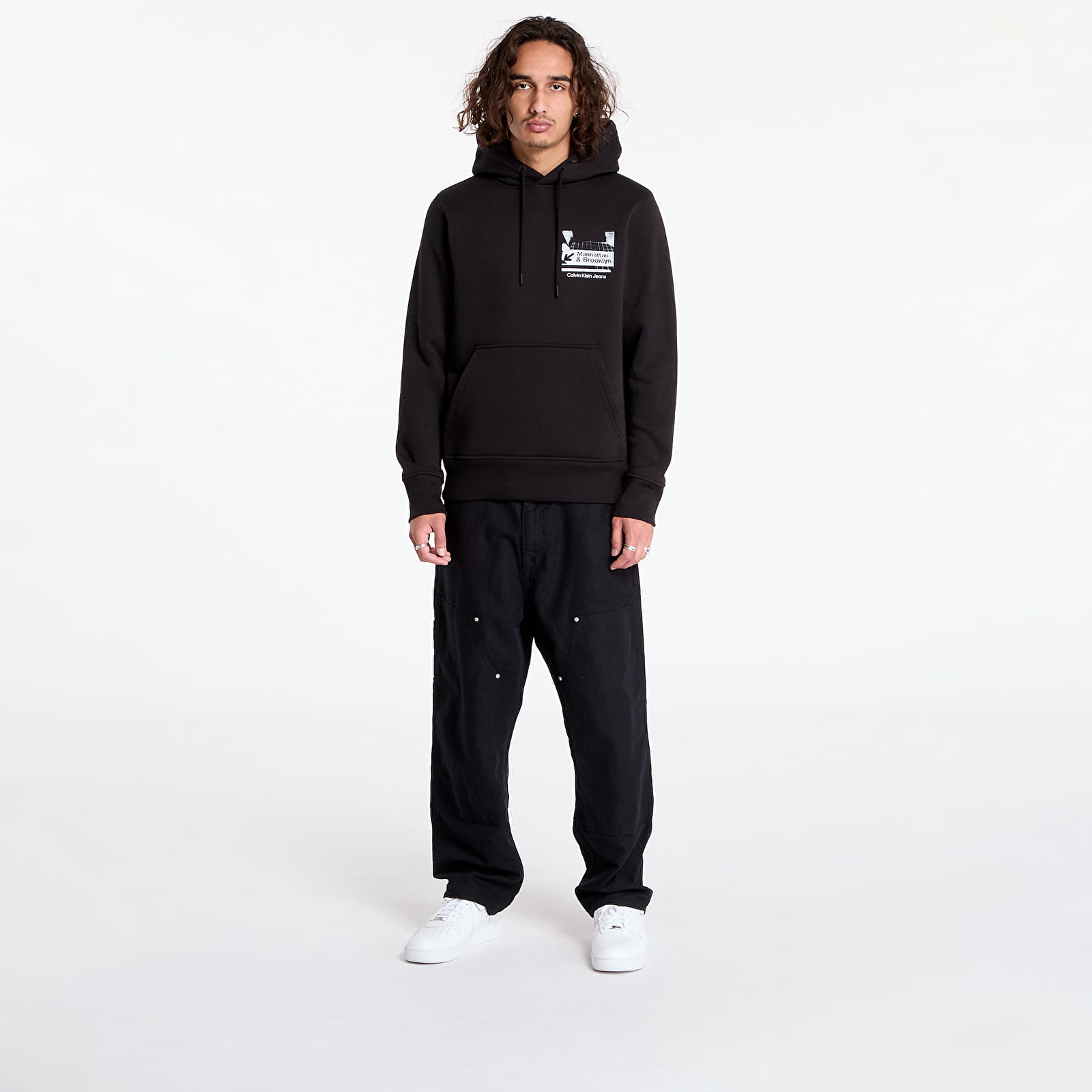 Moške majice Calvin Klein Jeans Subway Sign Hoodie Black