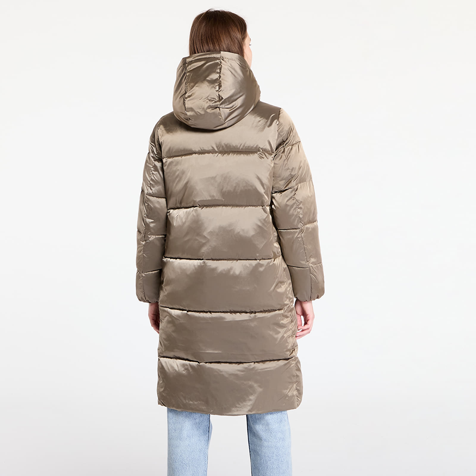 Dámské bundy Calvin Klein Jeans Shiny Satin Puffer Coat Brindle