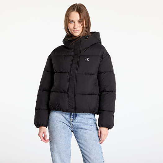 Calvin Klein Jeans Logo Short Hooded Puffer Jacket Black