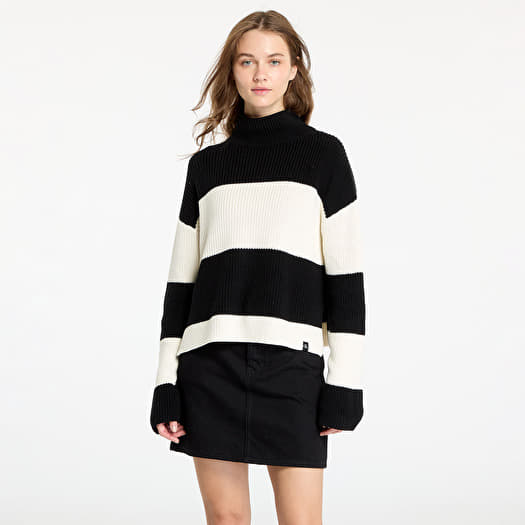 Calvin Klein Jeans Chunky Loose High Neck Sweater Ivory/ Black Stripe