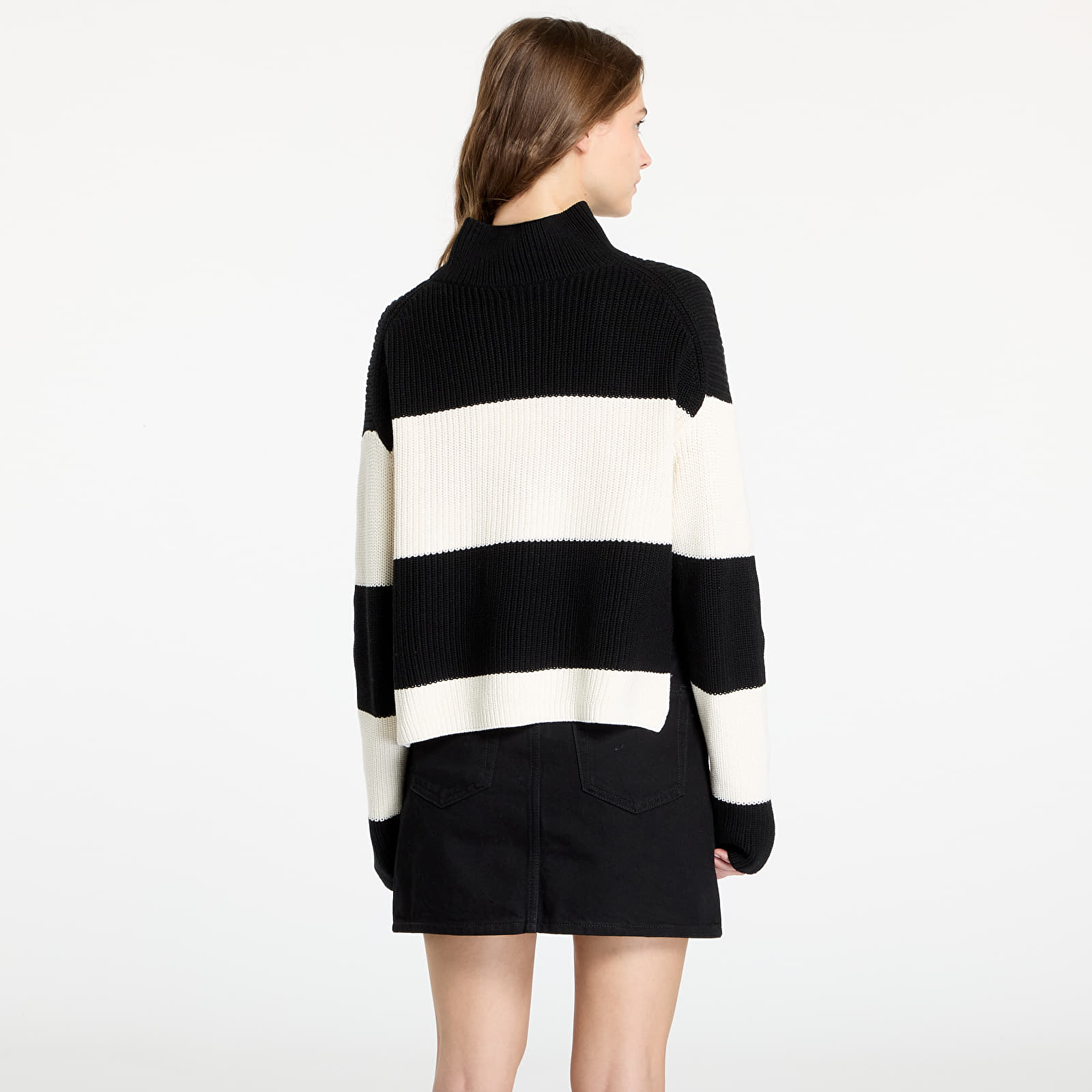 Jerséis de mujer Calvin Klein Jeans Chunky Loose High Neck Sweater Ivory/ Black Stripe