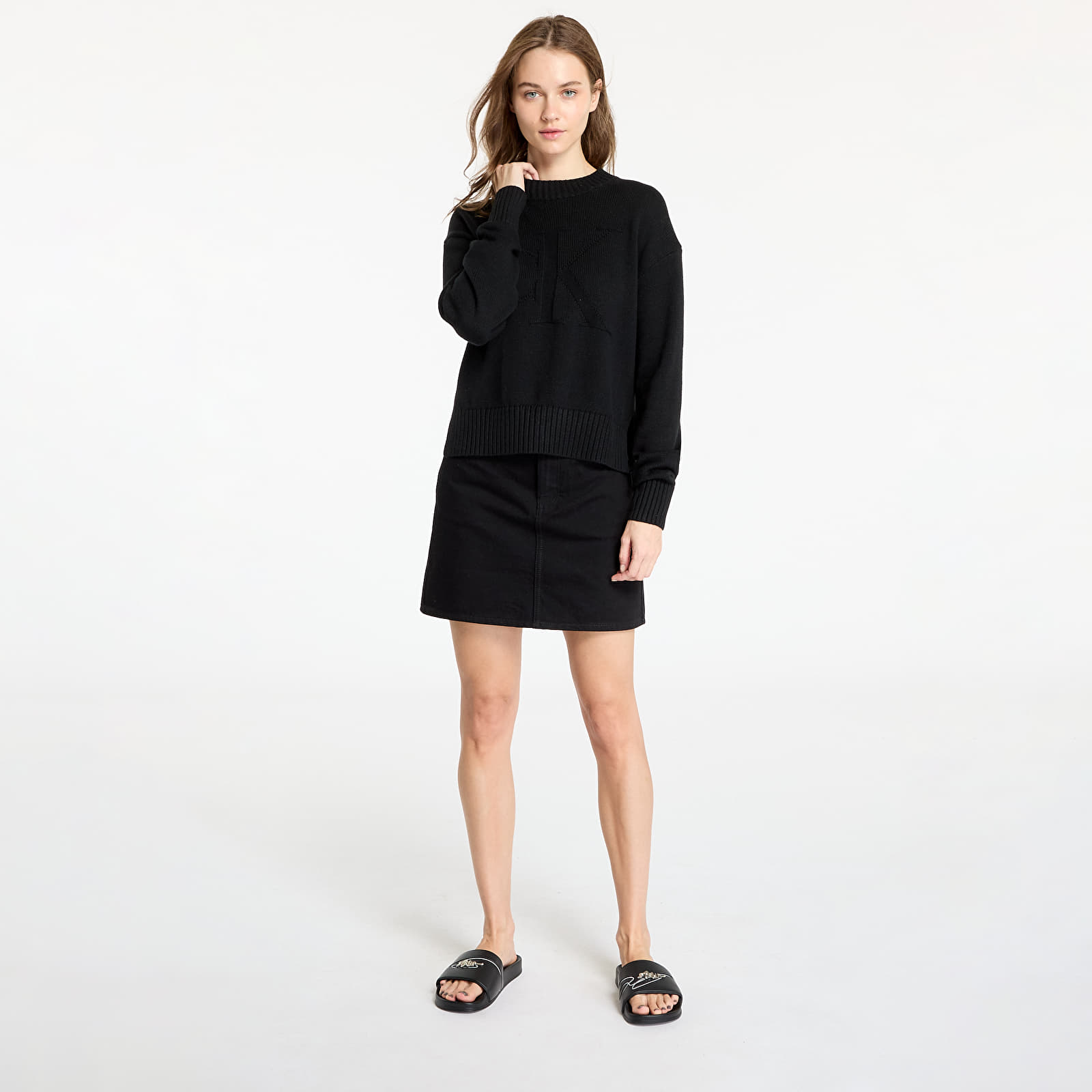 Ženski puloverji Calvin Klein Jeans Intarsia Loose Sweater Black
