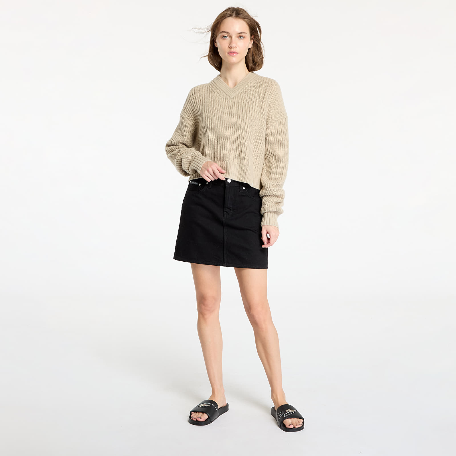 Women's Sweaters Calvin Klein Jeans Chunky V-Neck Sweater Pelican