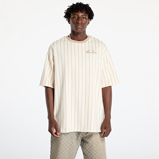 Heren T shirts New Era Pinstripe Oversized Tee UNISEX Light Cream Queens
