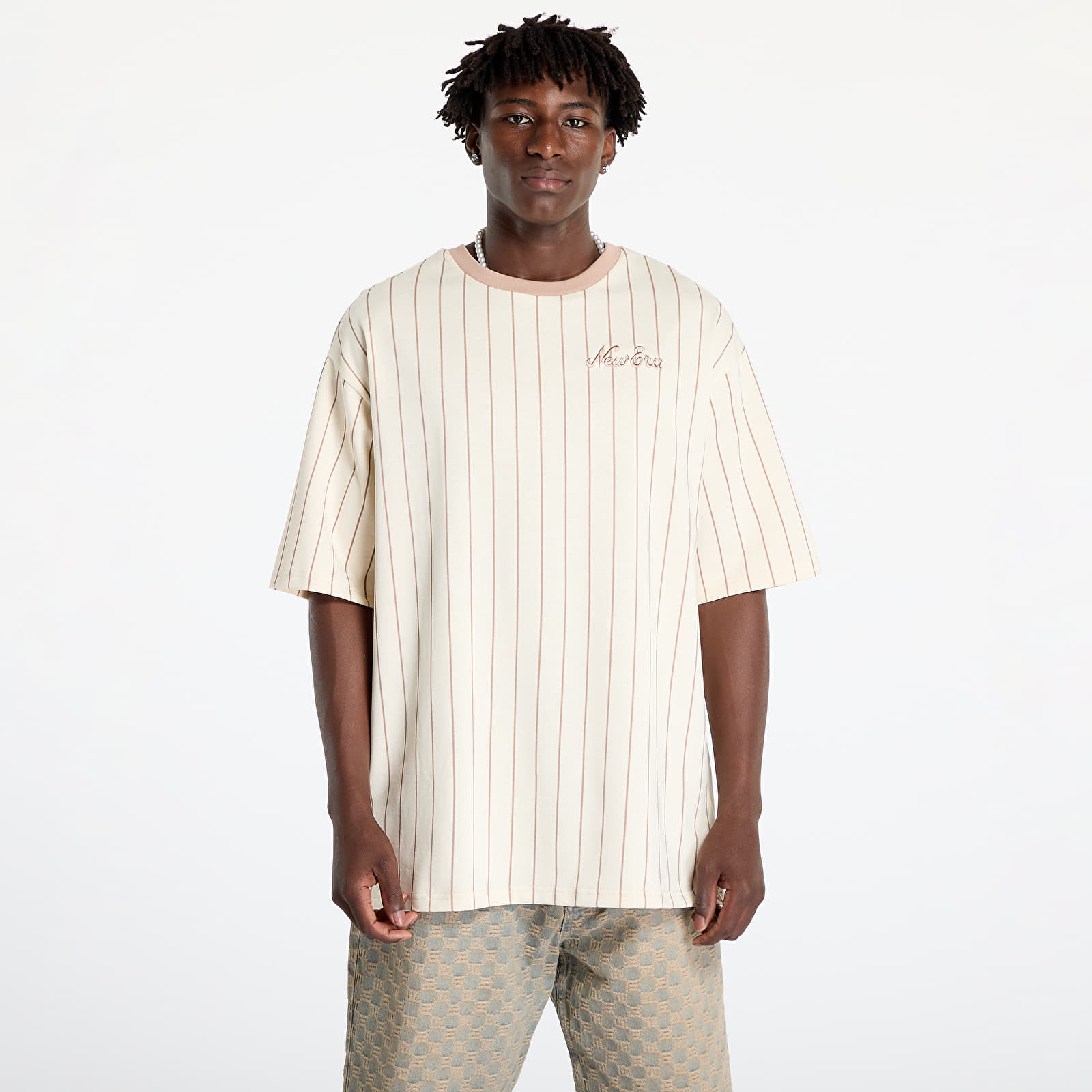 Men's T-shirts New Era Pinstripe Oversized Tee UNISEX Light Cream