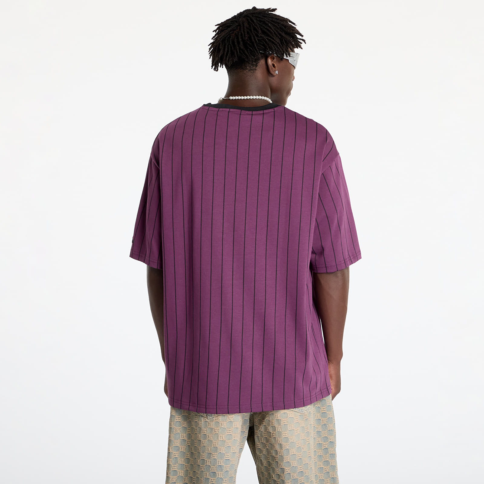 Pánská trička New Era Pinstripe Oversized Tee UNISEX Damson/ Black