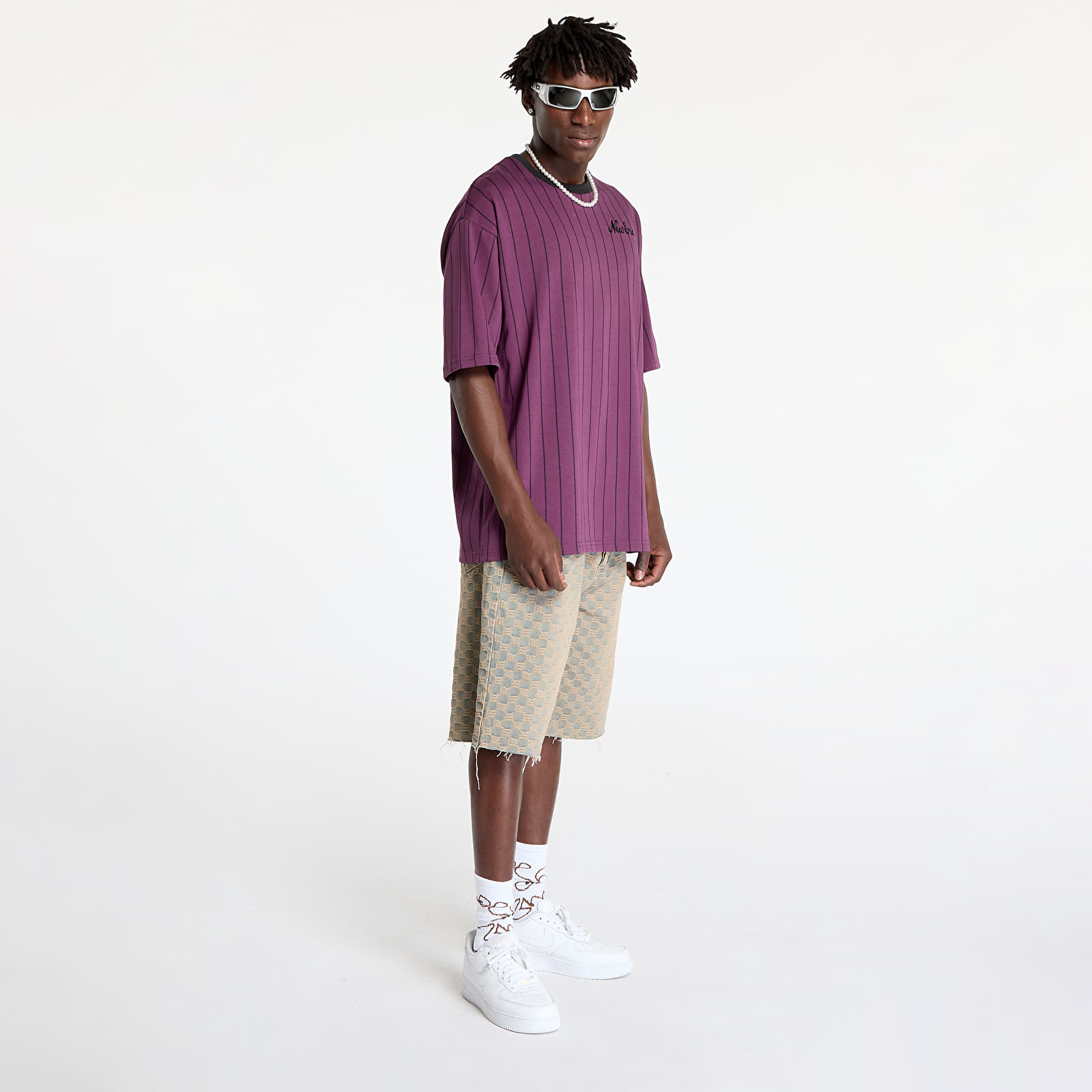 Pánská trička New Era Pinstripe Oversized Tee UNISEX Damson/ Black