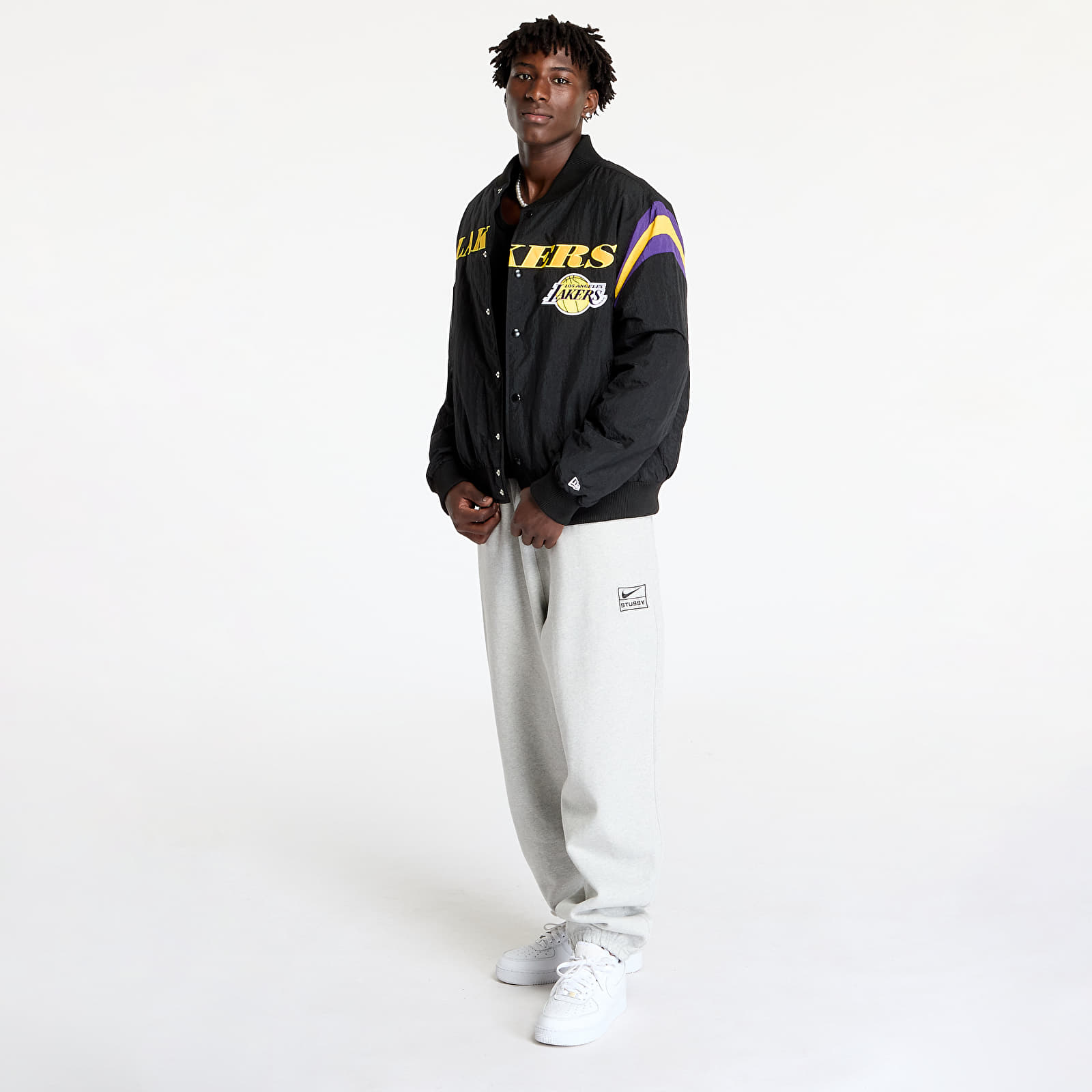 Men's bombers New Era Los Angeles Lakers NBA Panel Bomber Jacket UNISEX Black/ Canary Yellow