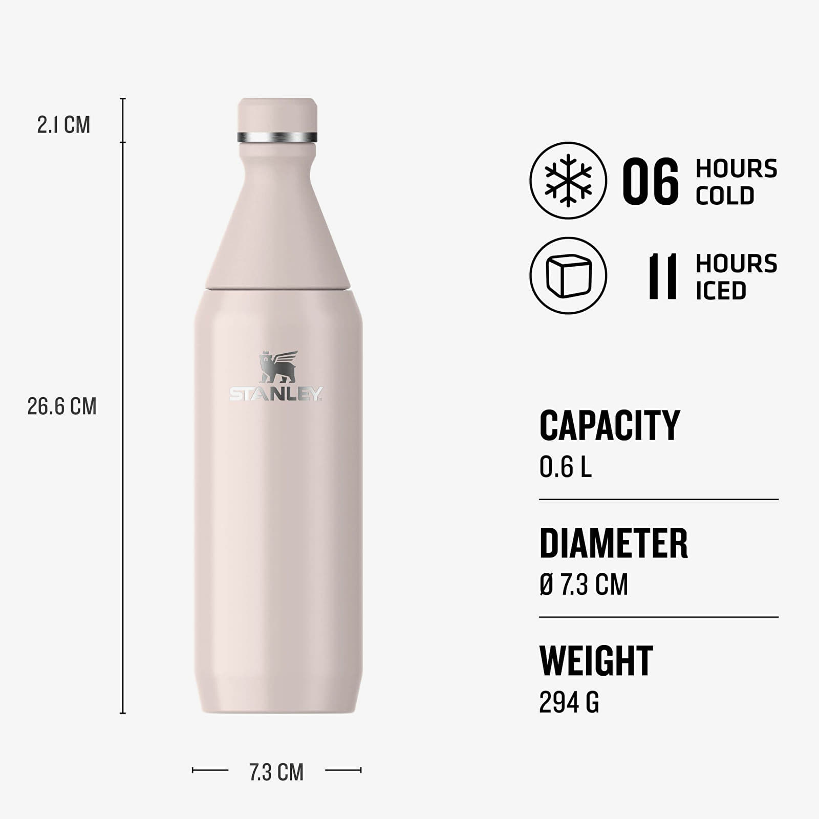 Muud aksessuaarid STANLEY The All Day Slim Bottle 600 ml Rose Quartz Gloss