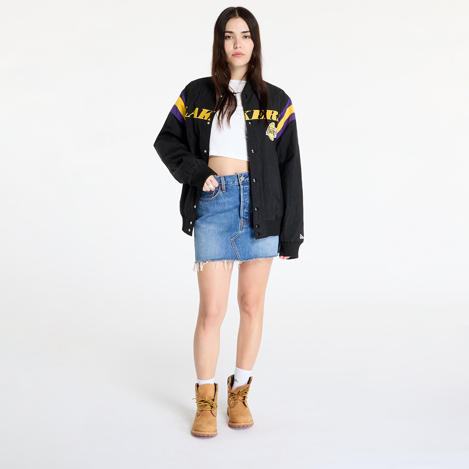 Men's bombers New Era Los Angeles Lakers NBA Panel Bomber Jacket UNISEX Black/ Canary Yellow