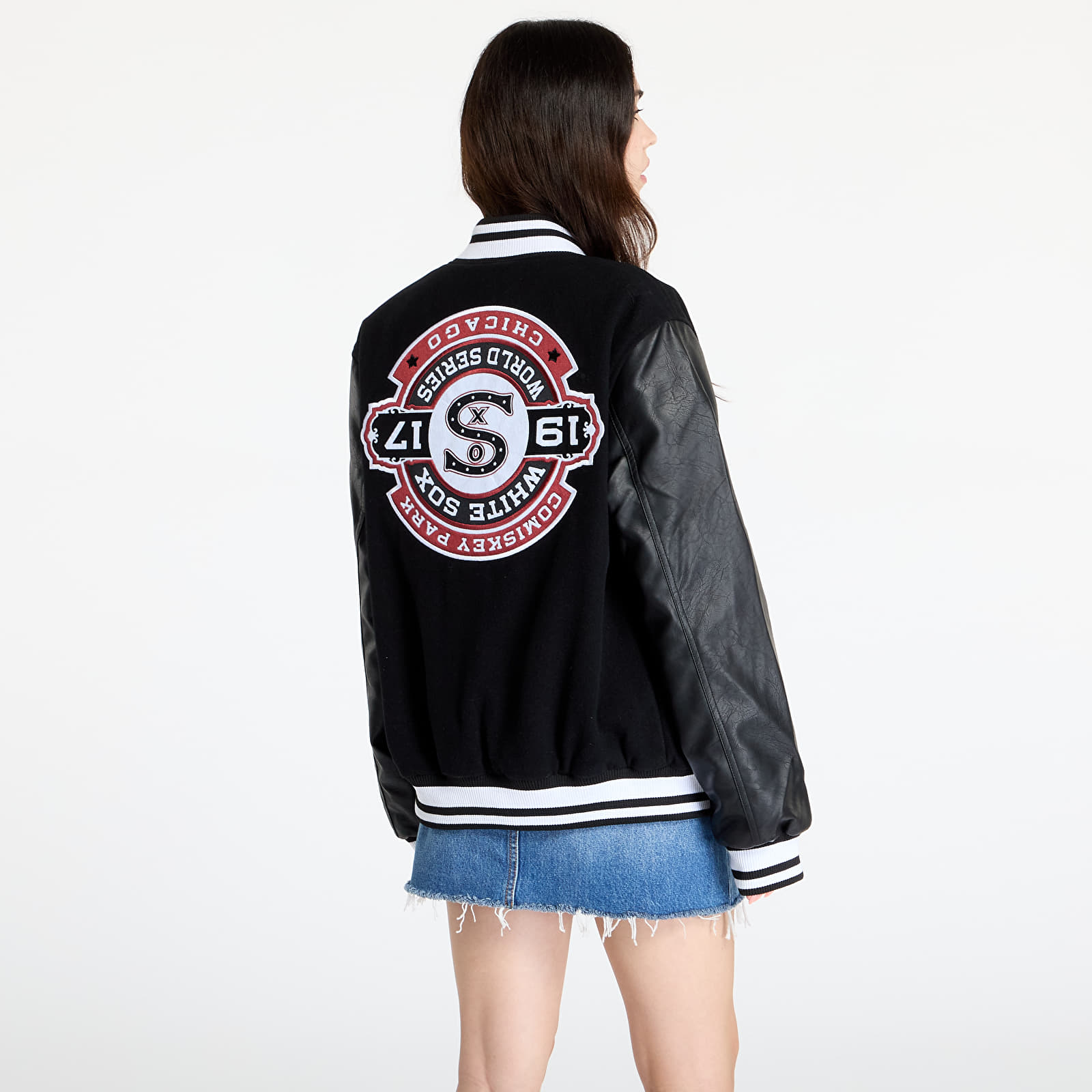 Men's bombers New Era Chicago White Sox MLB Patch Varsity Jacket UNISEX Black/ Black
