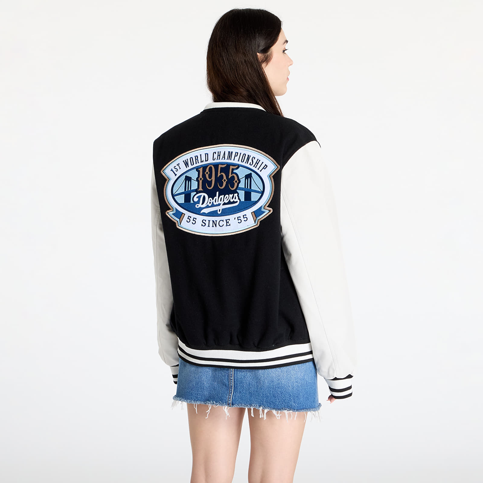 Chaquetas bomber para hombre New Era  Los Angeles Dodgers MLB Patch Varsity Jacket UNISEX Black/ White