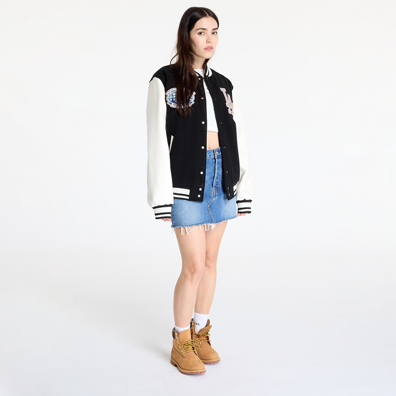 Chaquetas bomber para hombre New Era  Los Angeles Dodgers MLB Patch Varsity Jacket UNISEX Black/ White