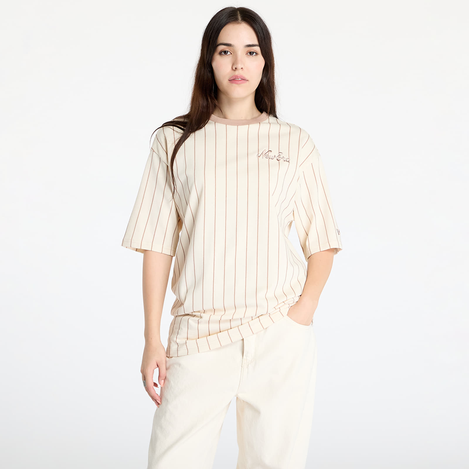 Men's T-shirts New Era Pinstripe Oversized Tee UNISEX Light Cream