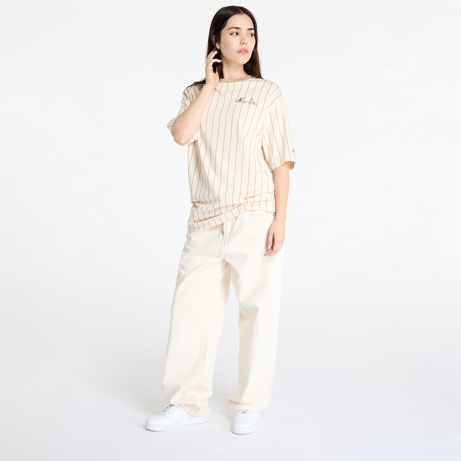 Men's T-shirts New Era Pinstripe Oversized Tee UNISEX Light Cream