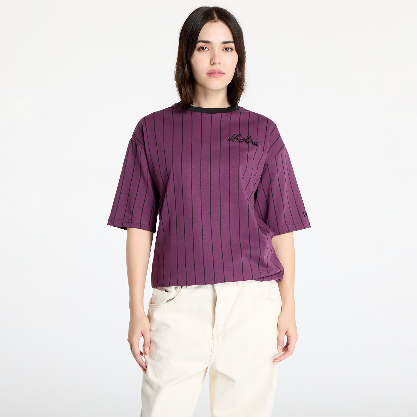 Pánská trička New Era Pinstripe Oversized Tee UNISEX Damson/ Black