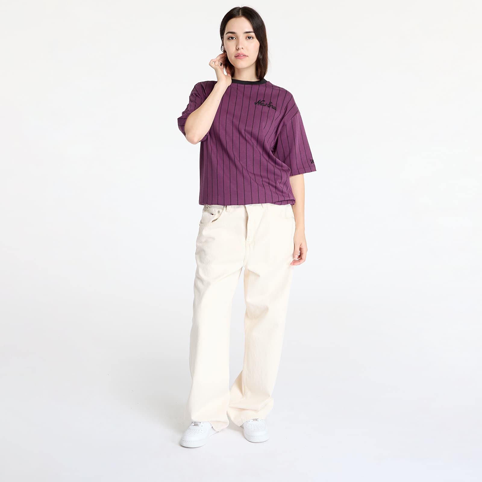 Pánská trička New Era Pinstripe Oversized Tee UNISEX Damson/ Black